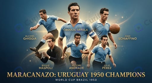 Uruguay 1950 World Cup Maracanazo champions — Obdulio Varela, Alcides Ghiggia, Juan Schiaffino, Roque Máspoli, Víctor Andrade, Julio Pérez