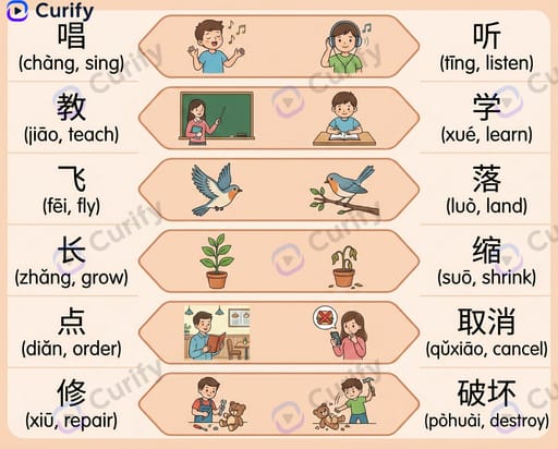 Chinese Verb Opposites Visual Guide: Learn Antonym Pairs