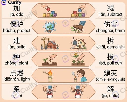 Chinese Verb Opposites Visual Guide: Learn Antonym Pairs