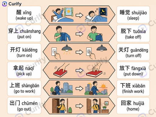 Chinese Verb Opposites Visual Guide: Learn Antonym Pairs
