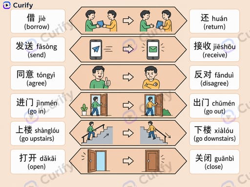 Chinese Verb Opposites Visual Guide: Learn Antonym Pairs