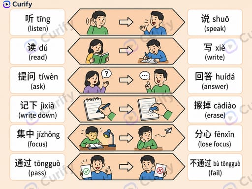 Chinese Verb Opposites Visual Guide: Learn Antonym Pairs