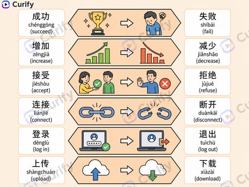 Chinese Verb Opposites Visual Guide: Learn Antonym Pairs