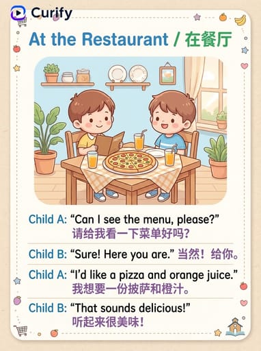 Nano Banana 提示：英语对话场景学习卡 | Curify AI