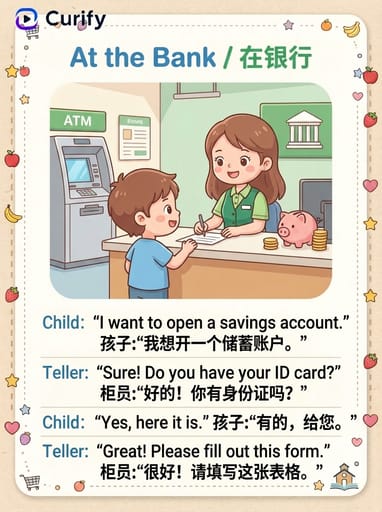 Nano Banana 提示：英语对话场景学习卡 | Curify AI