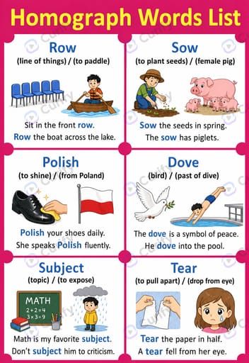 English Homograph Educational Poster
