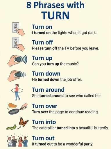 Nano Banana 提示：英语短语动词学习海报生成器 | Curify AI