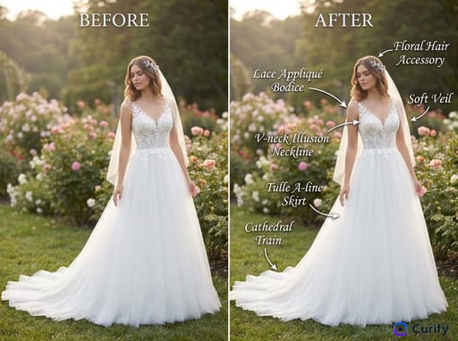 फ़ैशन बिफोर और आफ्टर आउटफिट एनोटेशन कार्ड | Curify AI