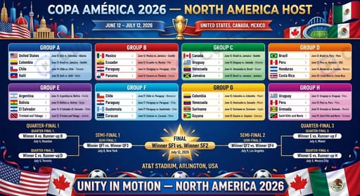 Copa América 2026 — North America host — 16-team South American + CONCACAF tournament bracket