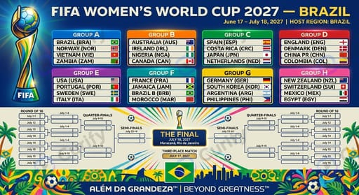 FIFA Women's World Cup 2027 — Brazil — 32-team expanded group stage and knockout bracket