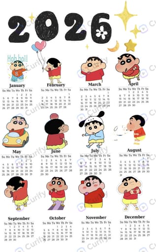 full year 12 month cartoon character calendar poster