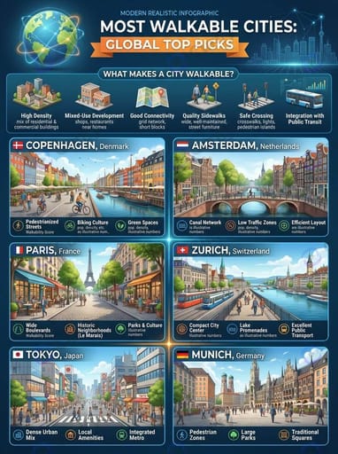 Nano Banana Prompt: Global City Walkability Infographic Card Generator | Curify AI