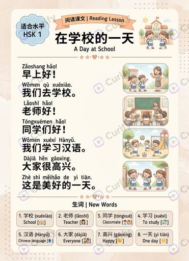 HSK Bilingual Reading Lesson Poster