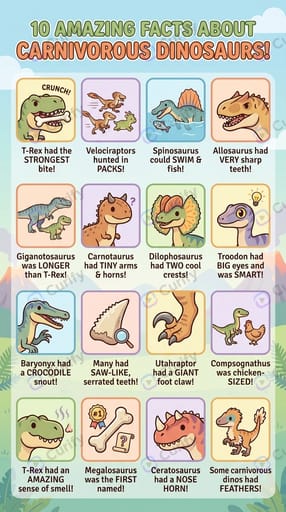 10 amazing facts about carnivorous dinosaurs — T-Rex bite force, Velociraptor pack hunting, Spinosaurus swimming