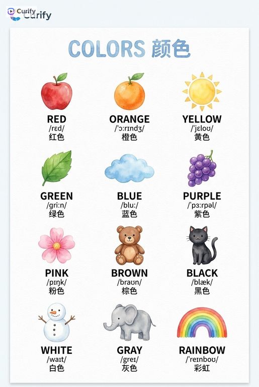 Kids Vocabulary Poster Generator (Bilingual Watercolor) | Curify AI