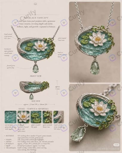 lotus pond mother of pearl aqua gem pendant