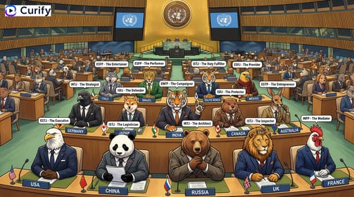 Nano Banana 提示词：MBTI 16 人格动物拟人插画生成器｜Curify AI