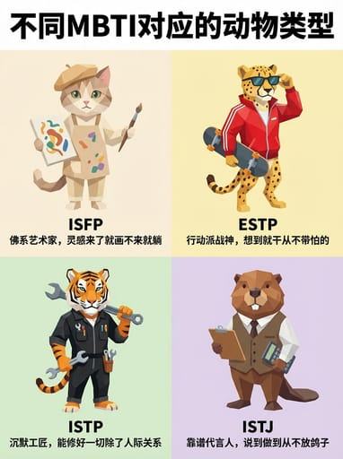 Nano Banana 提示词：MBTI 16 人格动物拟人插画生成器｜Curify AI