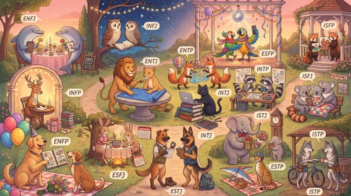 Nano Banana 提示词：MBTI 16 人格动物拟人插画生成器｜Curify AI