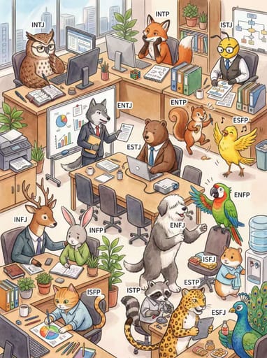 Nano Banana 提示词：MBTI 16 人格动物拟人插画生成器｜Curify AI