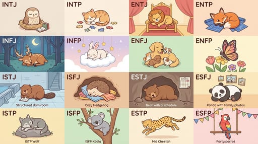 Nano Banana 提示词：MBTI 16 人格动物拟人插画生成器｜Curify AI