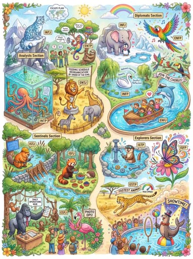 Nano Banana 提示词：MBTI 16 人格动物拟人插画生成器｜Curify AI