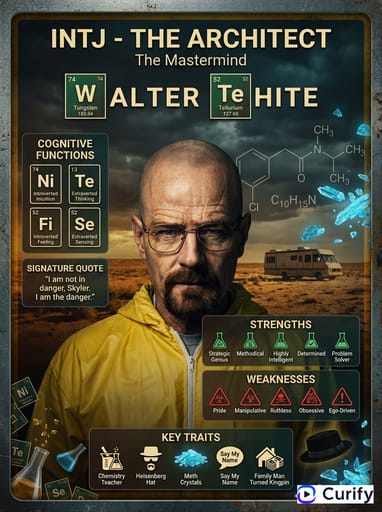 Nano Banana 프롬프트: MBTI 브레이킹 배드 캐릭터 카드 생성기 | Curify AI