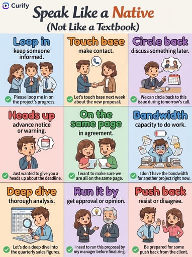 Authentische englische Ausdrücke Poster (Wie ein Muttersprachler sprechen) | Curify AI