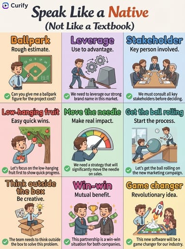 Authentische englische Ausdrücke Poster (Wie ein Muttersprachler sprechen) | Curify AI