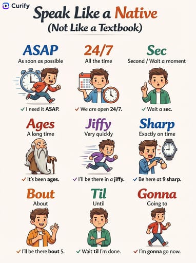 Authentische englische Ausdrücke Poster (Wie ein Muttersprachler sprechen) | Curify AI