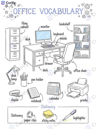 Essential Office Vocabulary Infographic for Language Learning