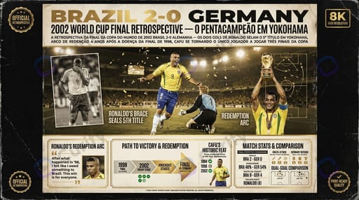 Brazil 2-0 Germany 2002 World Cup Final Retrospective — Ronaldo Nazário's brace seals 5th title in Yokohama, redemption arc 4 years after the 1998 final illness, Cafu becomes only player to play in three WC finals