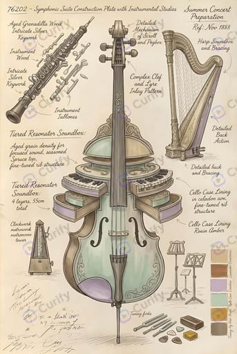 Vintage Musical Instrument Technical Illustration Poster preview 1
