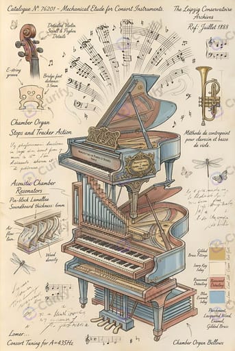 Nano Banana Prompt: Vintage Musical Instrument Technical Illustration Poster Generator | Curify AI