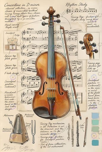 Nano Banana Prompt: Vintage Musical Instrument Technical Illustration Poster Generator | Curify AI