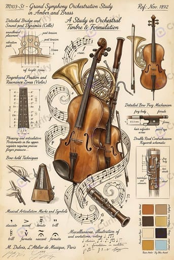 Nano Banana Prompt: Vintage Musical Instrument Technical Illustration Poster Generator | Curify AI