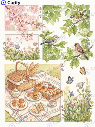 水彩主题拼贴插图