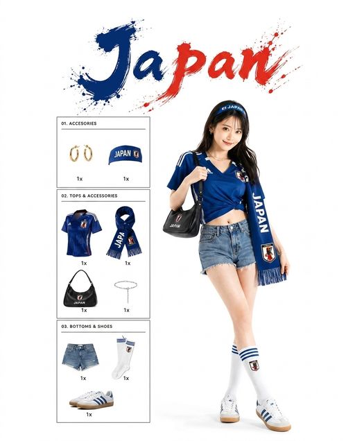 Japan fan look — headband + scarf + casual denim + knee socks