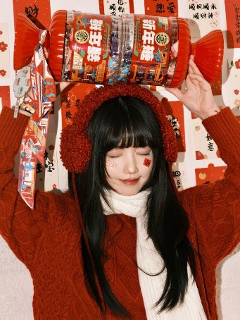 Giant New Year Candy Jar Held Over Head Creative Spring Festival Portrait