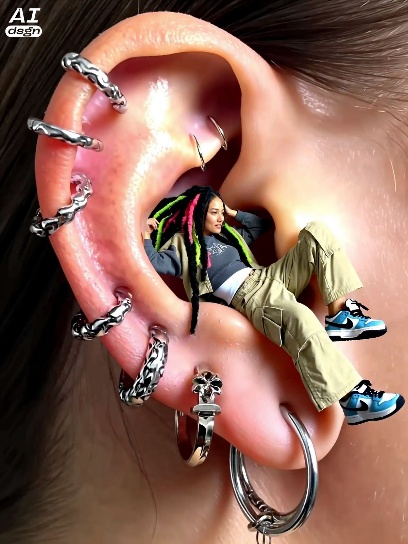 Multi Metal Ear Piercing Micro Figure Surreal Shot