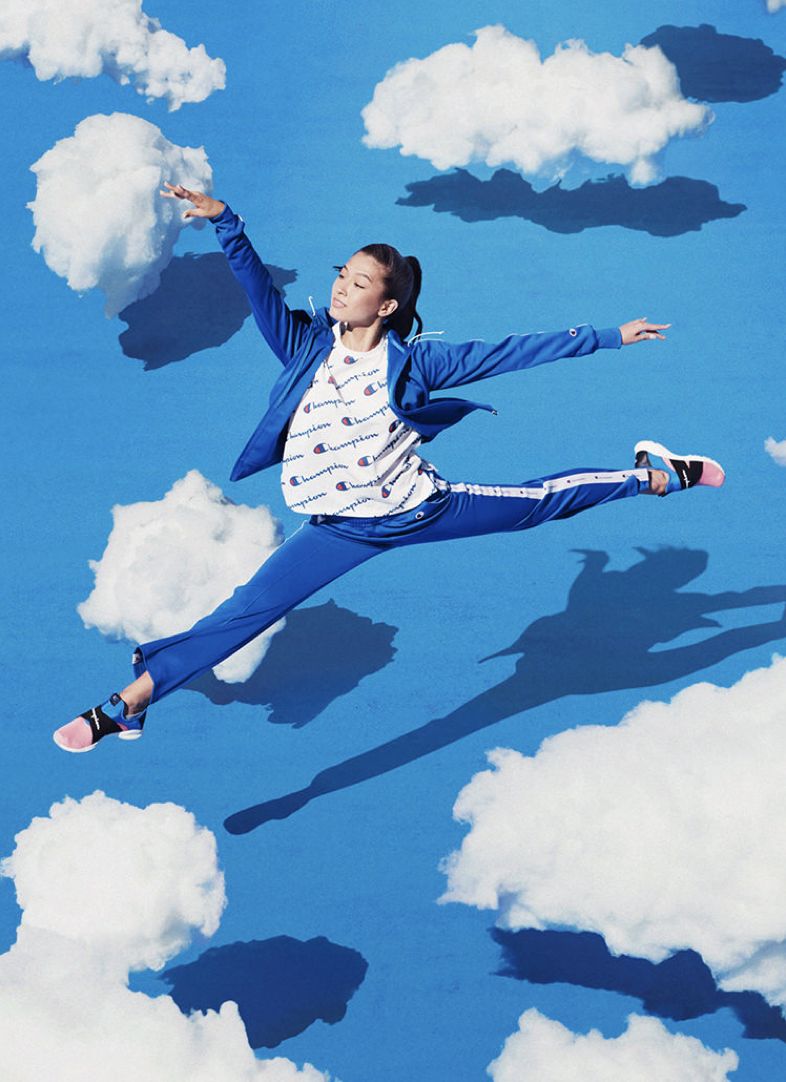 Blue Sky Cotton Cloud Split Leaping Sportswear Portrait